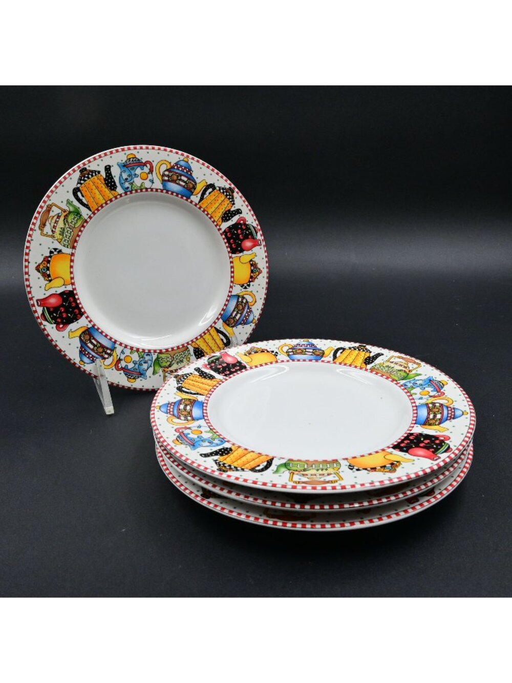 Sakura Mary Engelbreit Afternoon Tea Dessert Bread Plates 6.5" Set of 4 Vintage